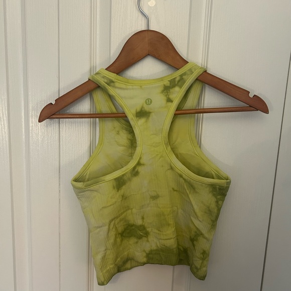 lululemon Ebb to Street Cropped Racerback Tank Top Sz. 4 green tie dye - Picture 2 of 3